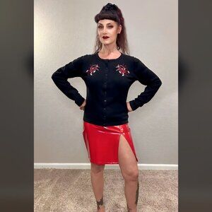 NWOT Y2K Red PU Skirt High Slit Punk Metal Fetish Dolls Kill Mini Stretch Sexy L